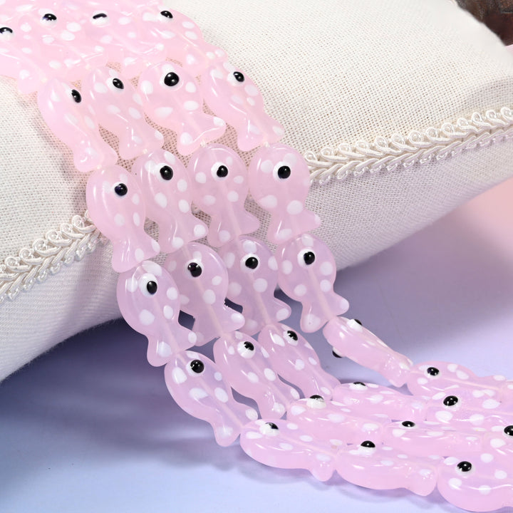 Transparent Pink with White Dot Fish Glass Beads