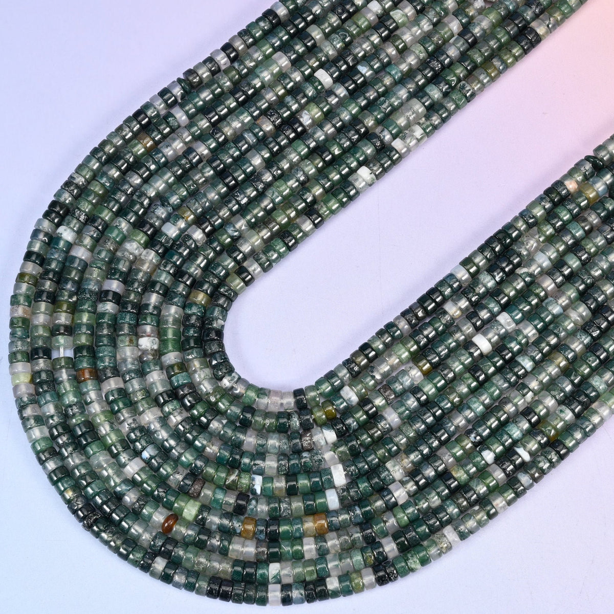 Moss Agate Smooth Heishi Disc Beads, 15.5 inch strand