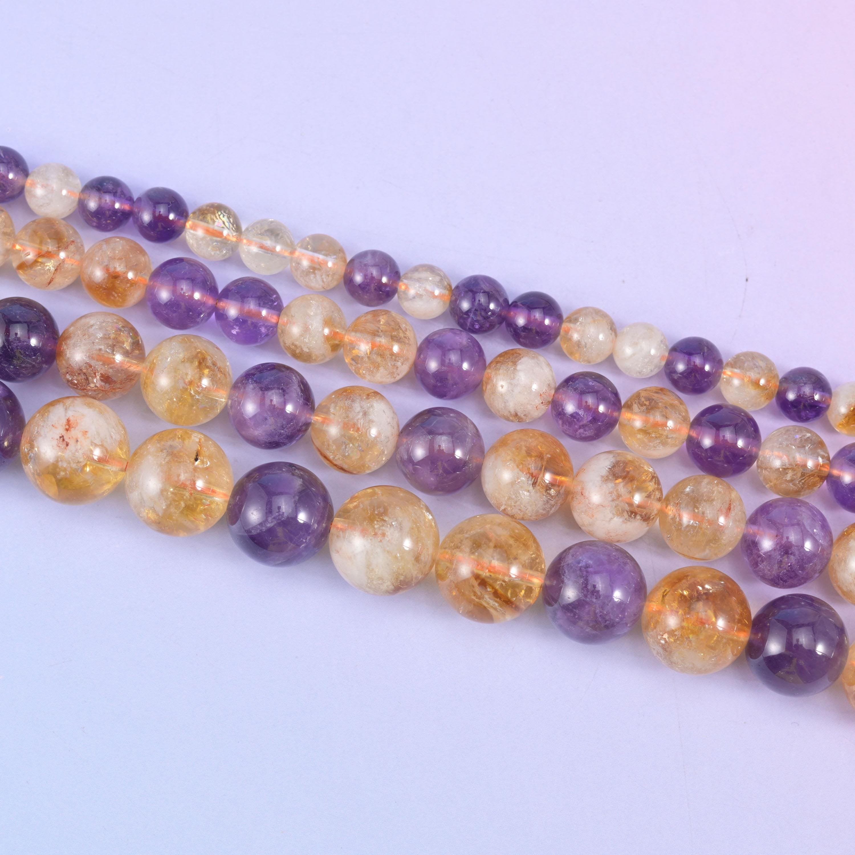 Amethyst Citrine Mixed Round Beads 6mm 8mm 10mm 12mm in purple and golden champagne