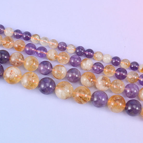 Amethyst Citrine Mixed Round Beads 6mm 8mm 10mm 12mm in purple and golden champagne