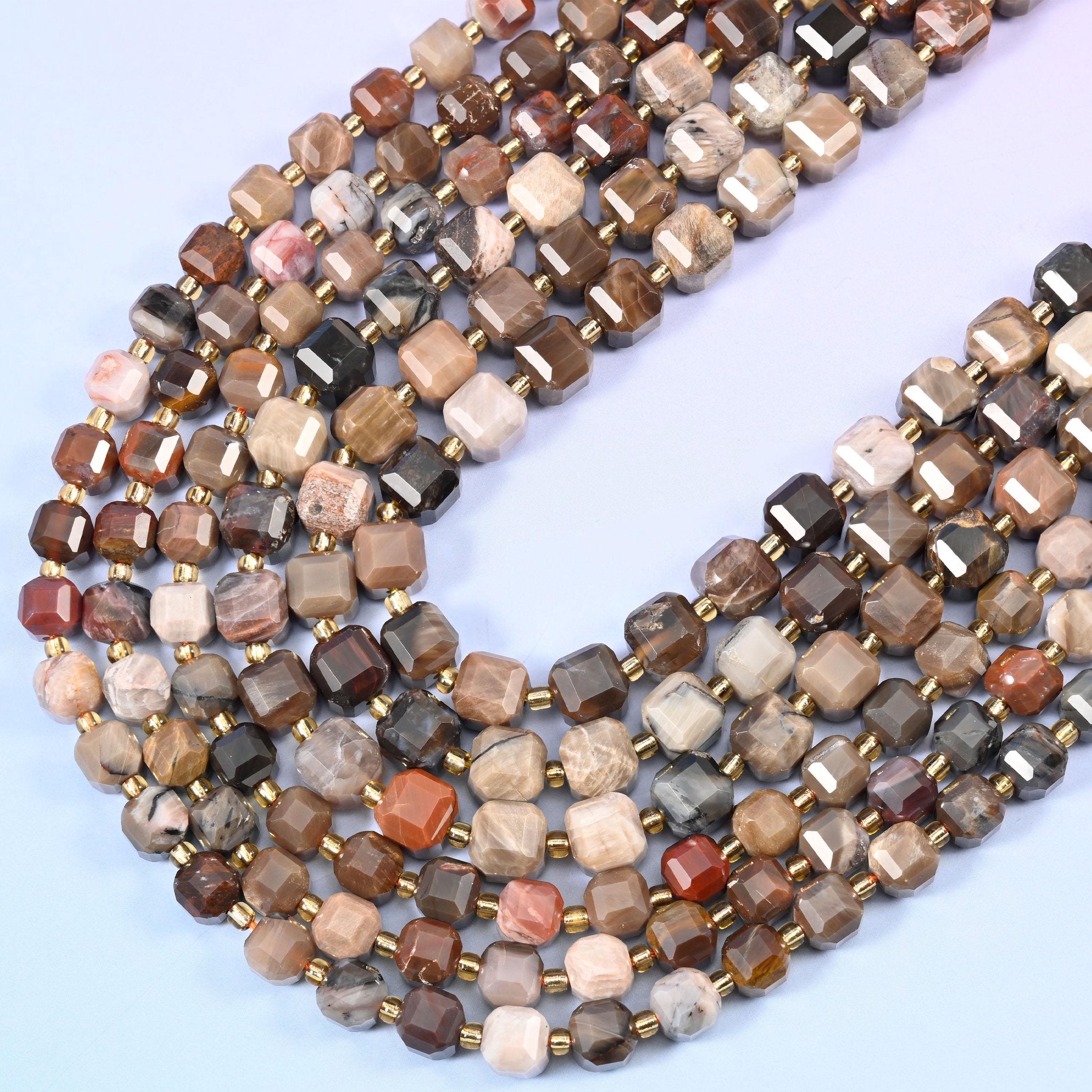 Petrified Wood Faceted Cube Beads, 15 inch strand