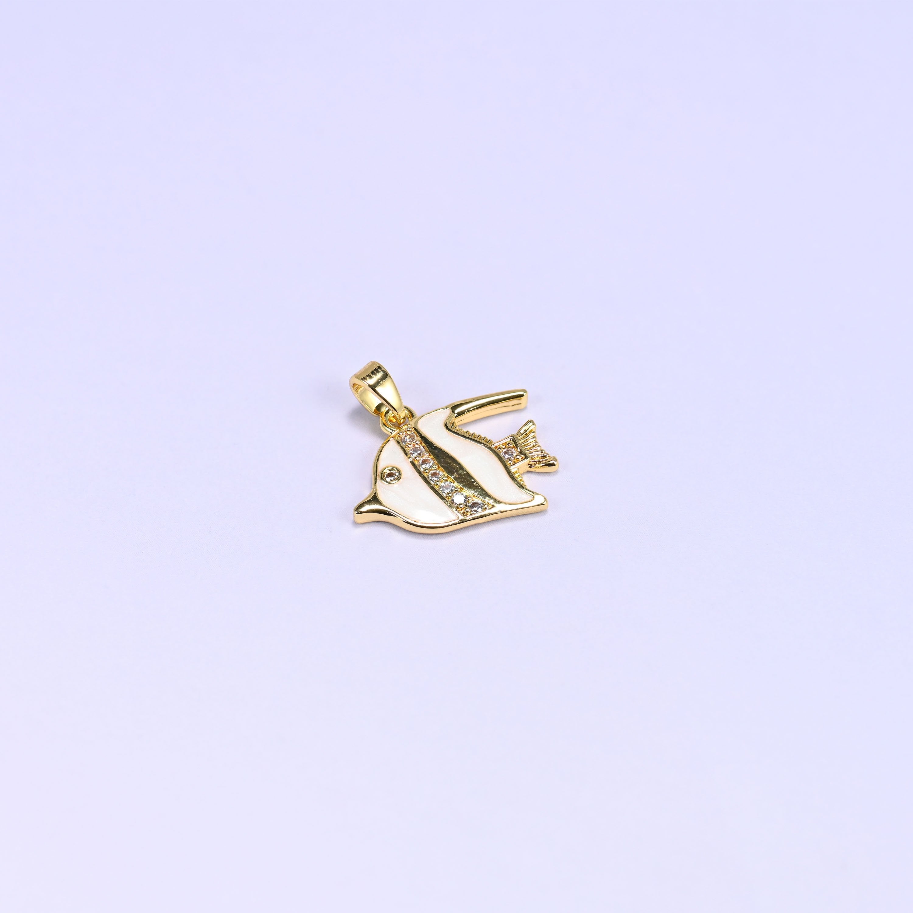 Tropical fish charm with a sparkling zircon stripe and gold fin and tail details