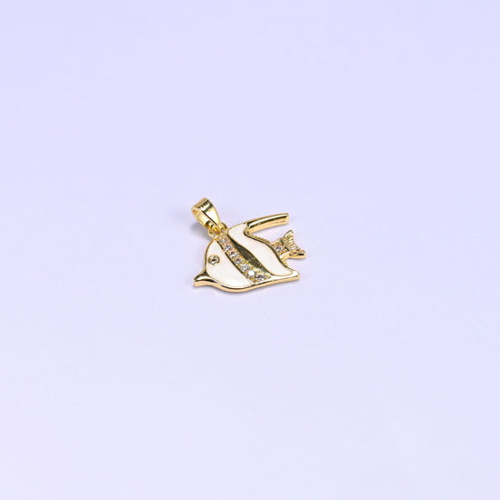 Tropical fish charm with a sparkling zircon stripe and gold fin and tail details