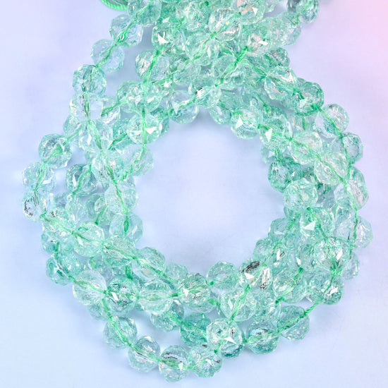 Transparent Green Faceted Round Glass Beads: Size 10mm, Jewelry Making Supply
