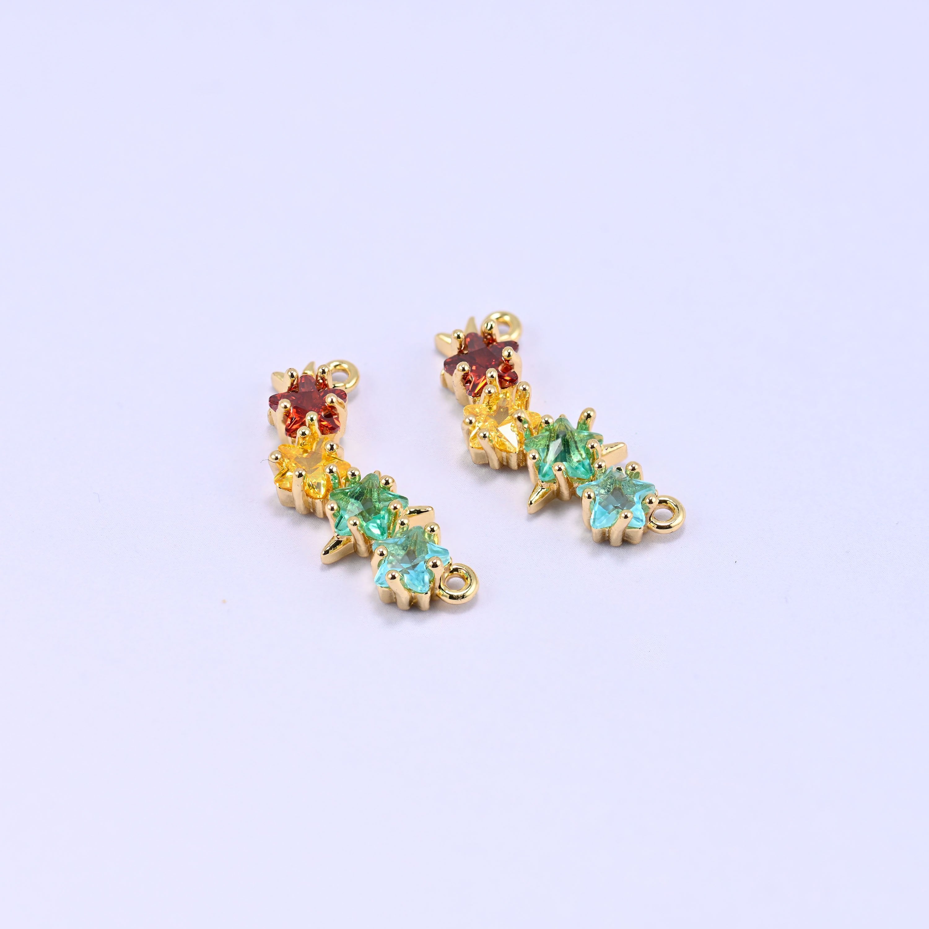 Multicolor 4 Stars Zircon Connector Pendant with claw-set cubic zirconia