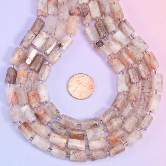 Natural Red Copper Rutilated Quartz faceted tube beads for necklaces and bracelets