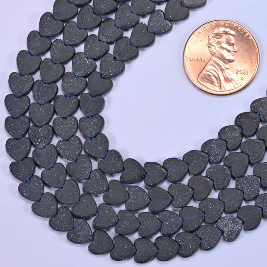 Flat heart cut Blue Sandstone glass beads