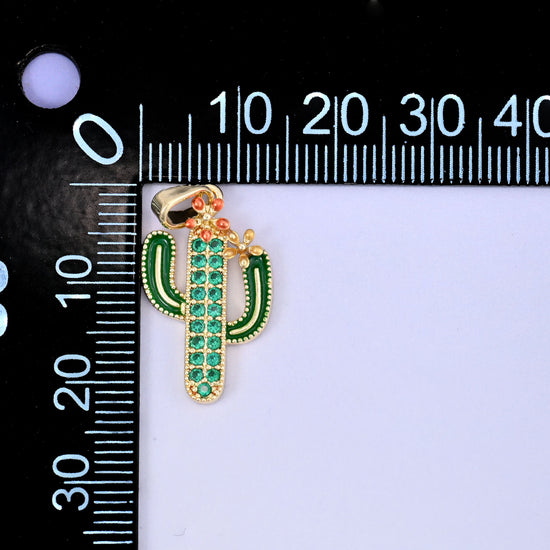 Cactus Zircon Charms: 18K Gold Plated Pendants, Jewelry Making Supply