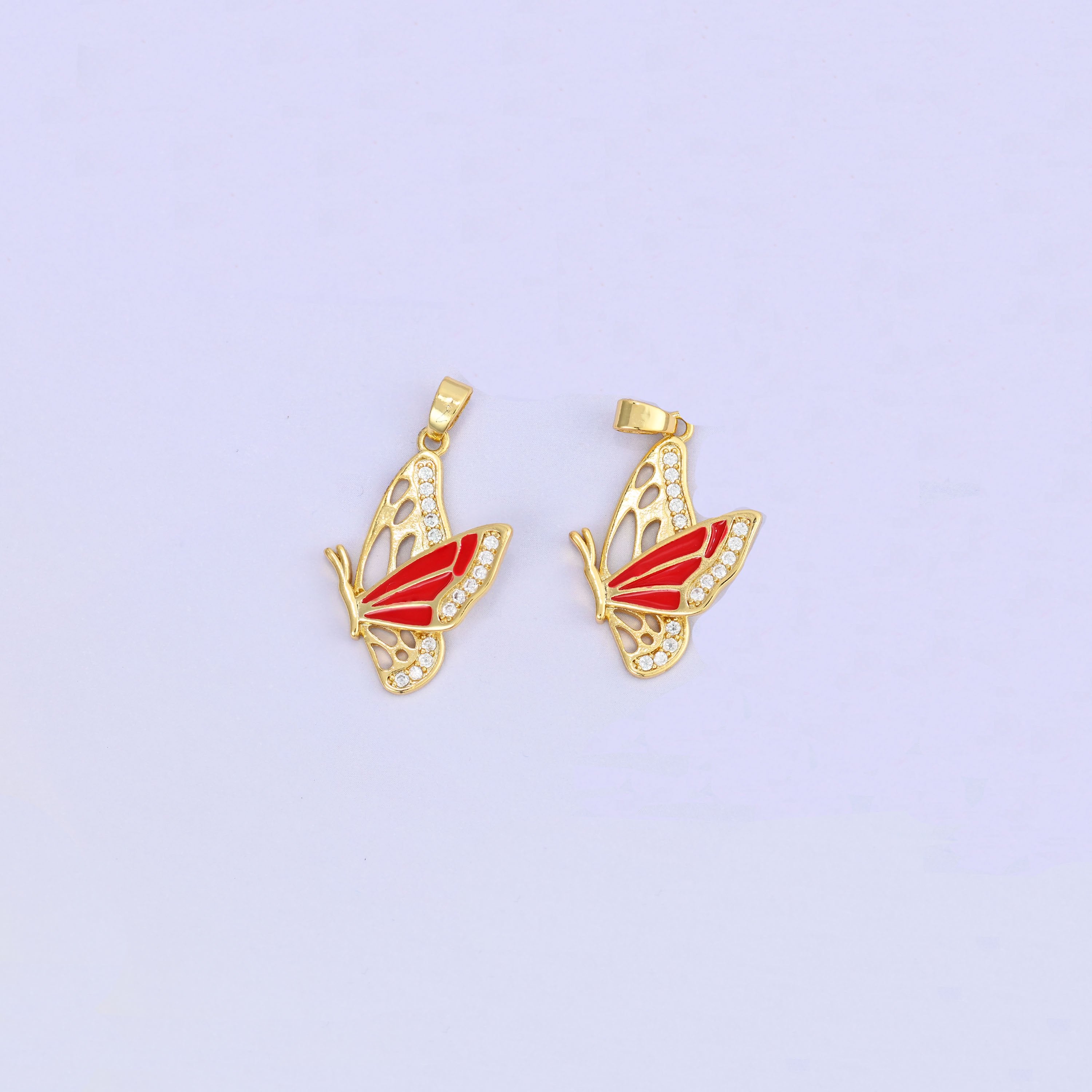 Flying Butterfly Charm Pendant: 18k Gold Plated Brass with Zirconia