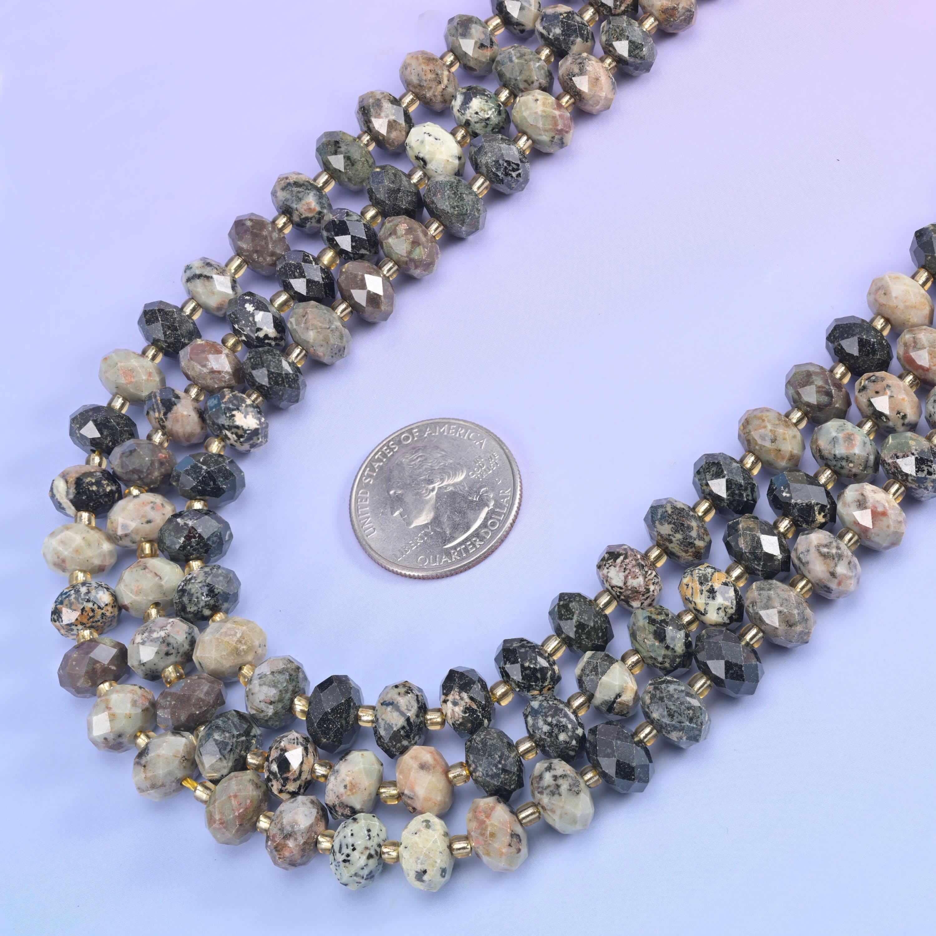 Old African Howlite beads in charcoal, grey, and bone cream tones