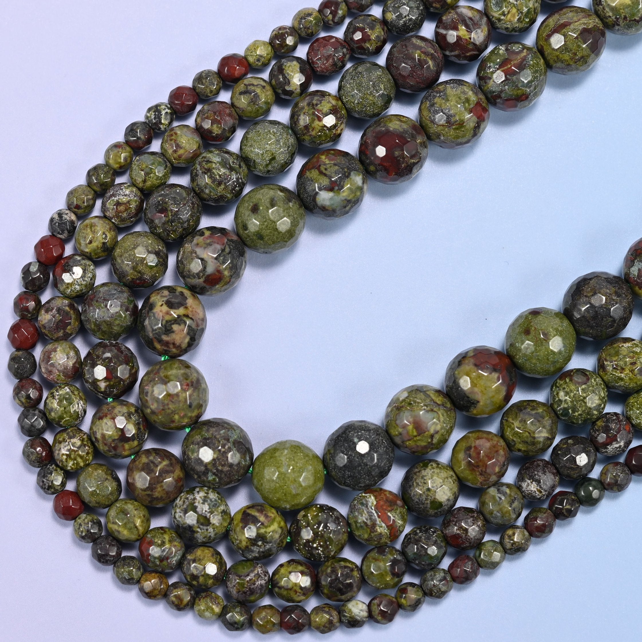 Dragon Bloodstone Faceted Round Beads: Jewelry Making, 15 Inch Strand