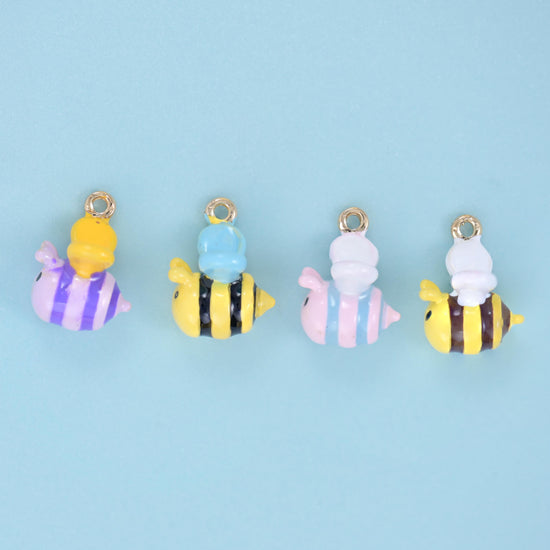 Enamel Bumble Bee Charm 13x11mm, folded wings and a domed head