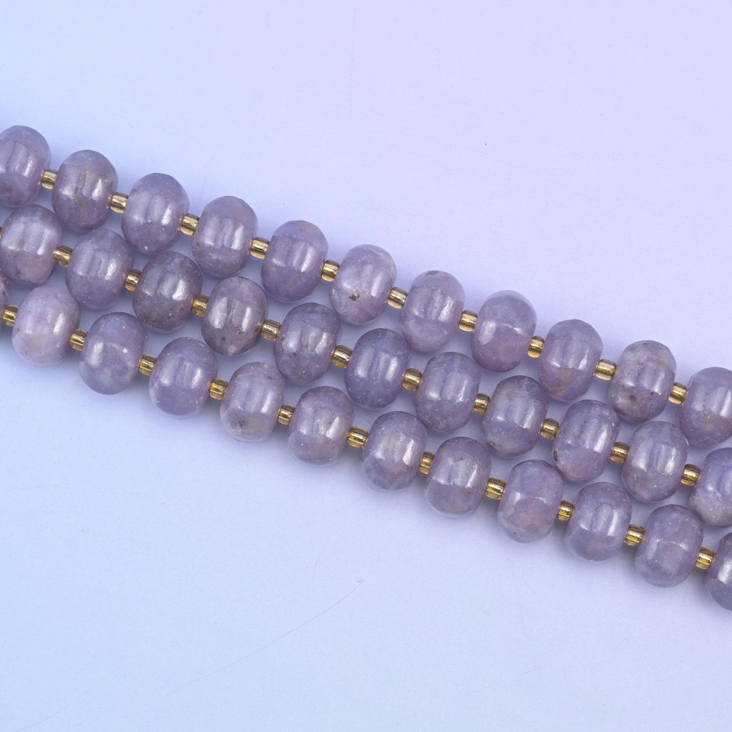 Lepidolite Pumpkin Rondelle Beads in soft calming purple-lilac