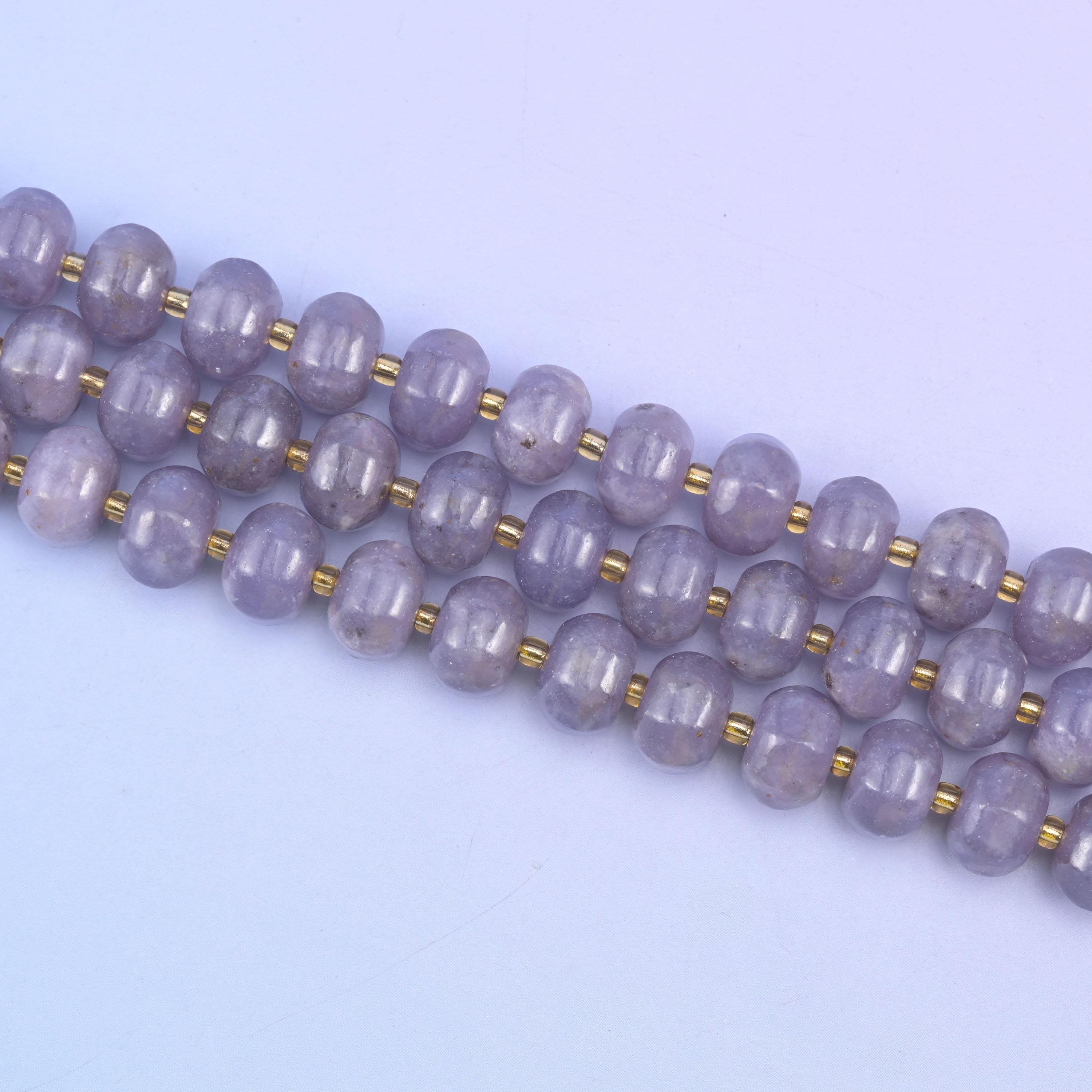 Lepidolite Pumpkin Rondelle Beads in soft calming purple-lilac