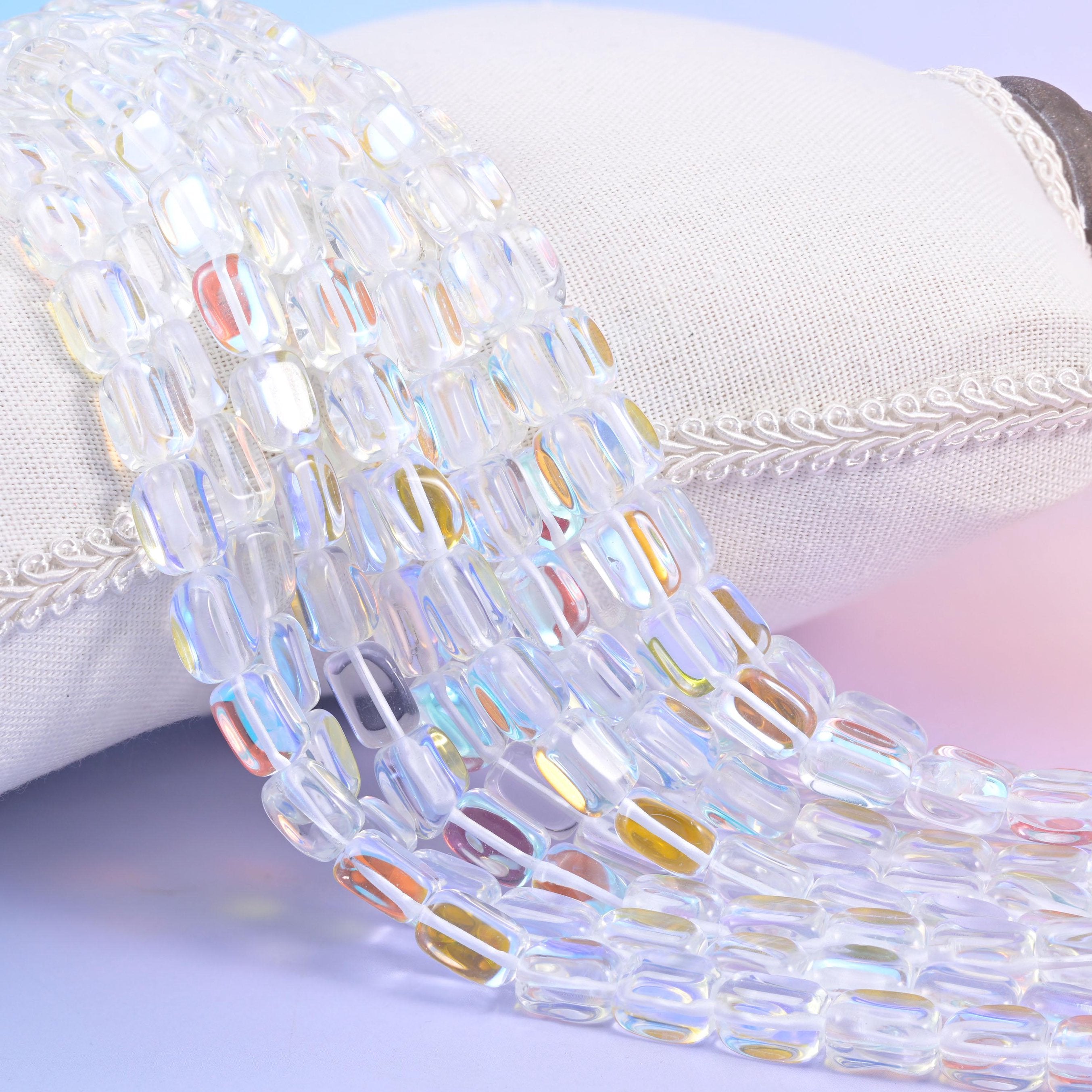 Clear Mystic Aura Rectangle Glass Beads 10-12mm