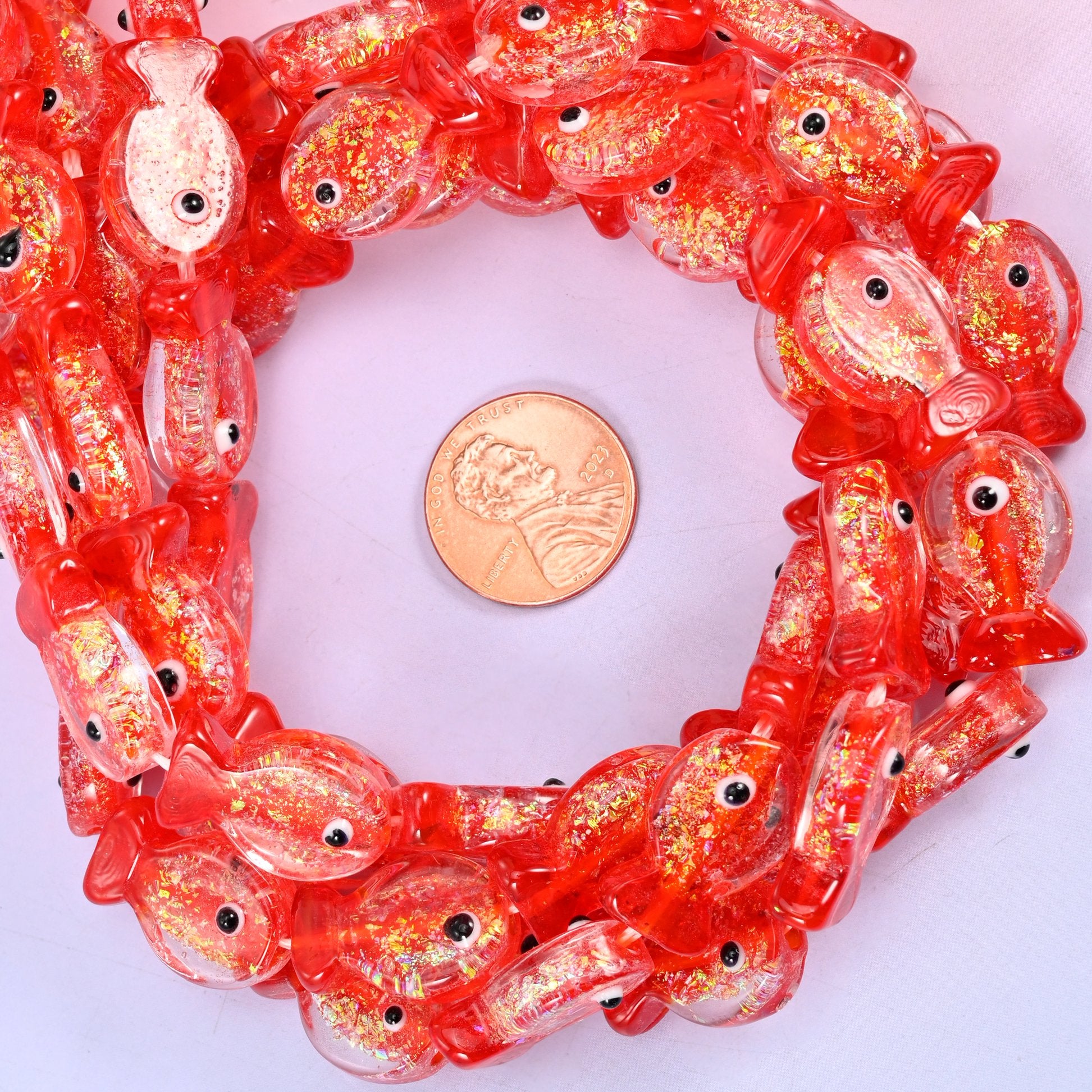 Iridescent Red Fish Glass Beads: Jewelry Making Supply