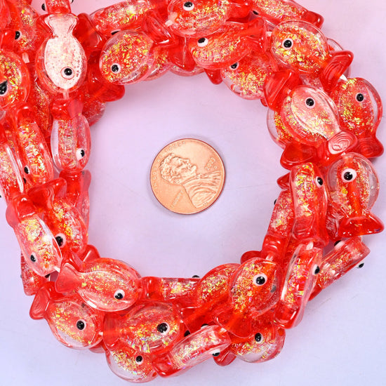 Iridescent Red Fish Glass Beads: Jewelry Making Supply