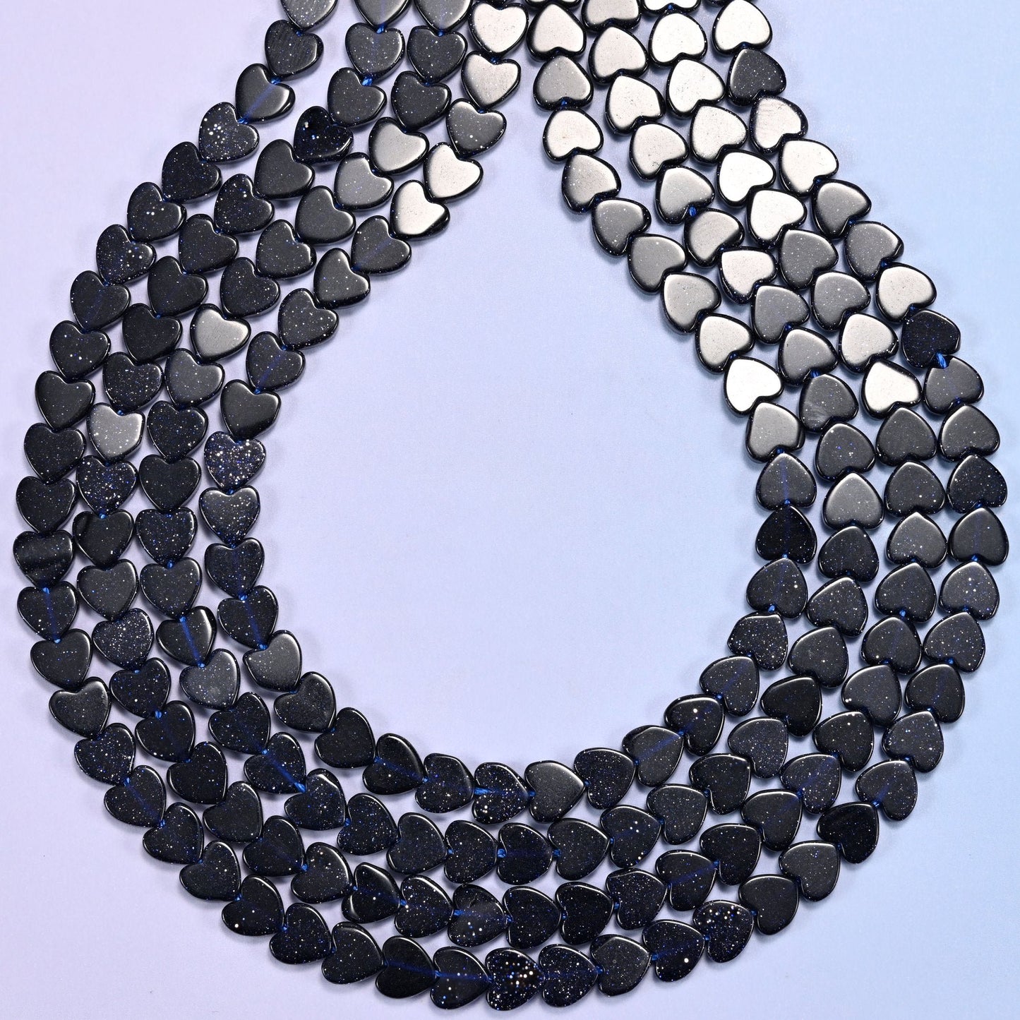 Midnight Blue Sandstone Flat Heart Beads 6mm, hole 0.8mm, centre drilled