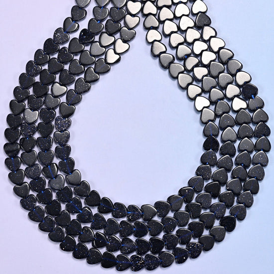 Midnight Blue Sandstone Flat Heart Beads 6mm, hole 0.8mm, centre drilled