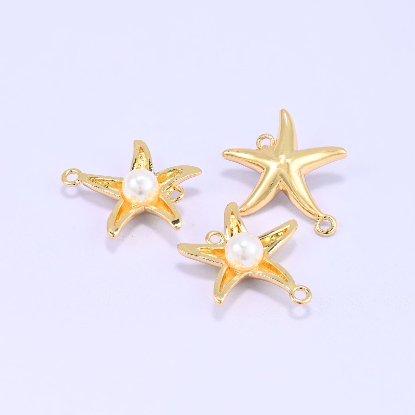 Sea Star Pearl Double Connector Pendants: 18K Gold Plated, Jewelry Making Supply