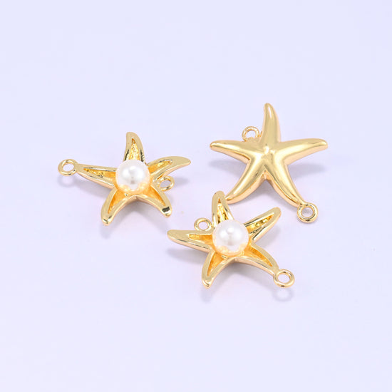 Sea Star Pearl Double Connector Pendants: 18K Gold Plated, Jewelry Making Supply