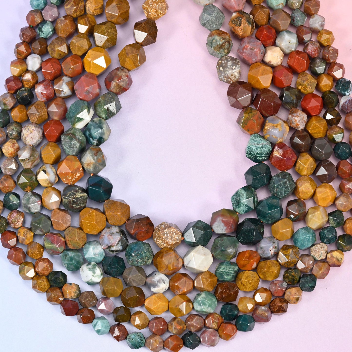 Ocean Agate Faceted Diamond Star Cut Beads, hole approximately 1.0mm (+/- 0.2mm), center drilled