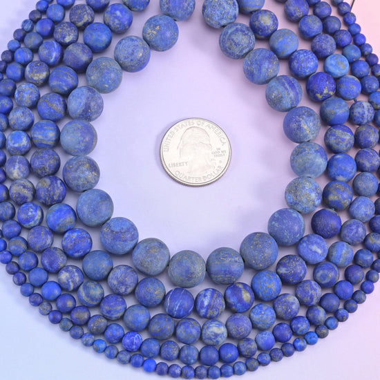 Lapis lazuli matte round beads, 15 inch strand