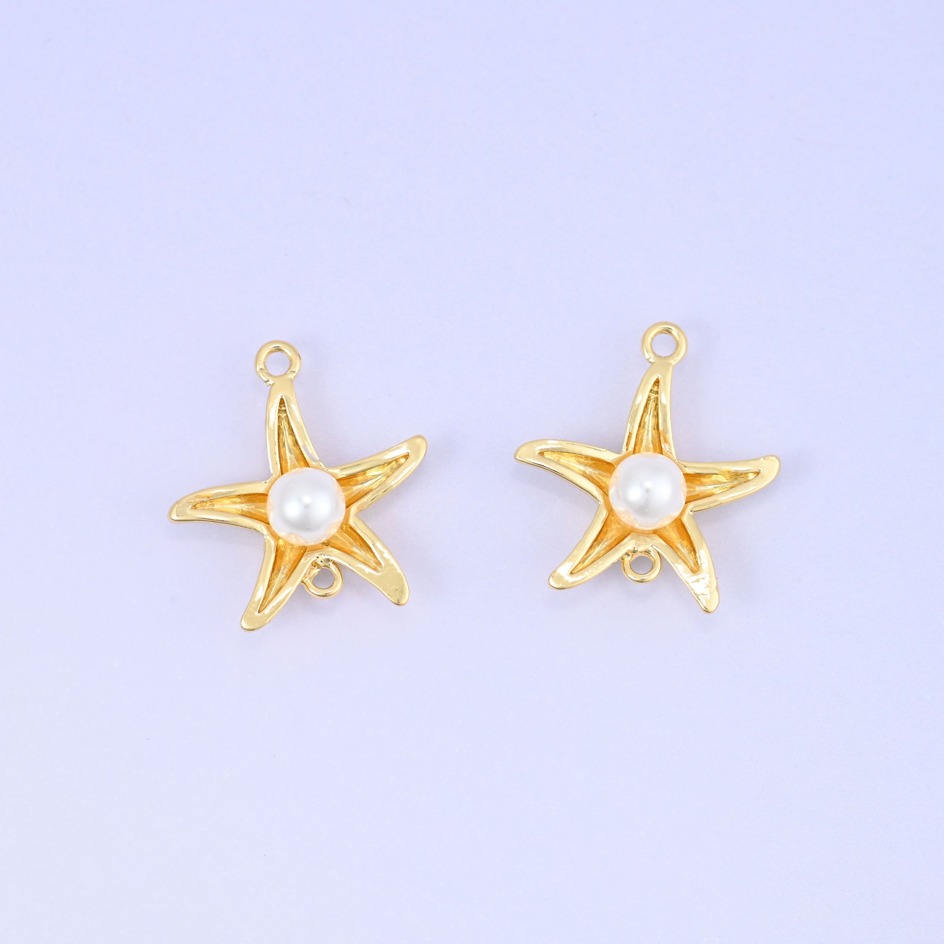 Sea star pearl connector pendants, five-arm starfish, approximately 17.99x16.37mm