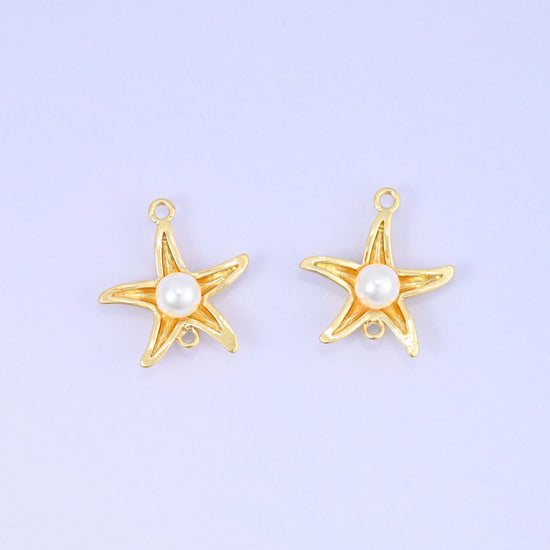 Sea star pearl connector pendants, five-arm starfish, approximately 17.99x16.37mm