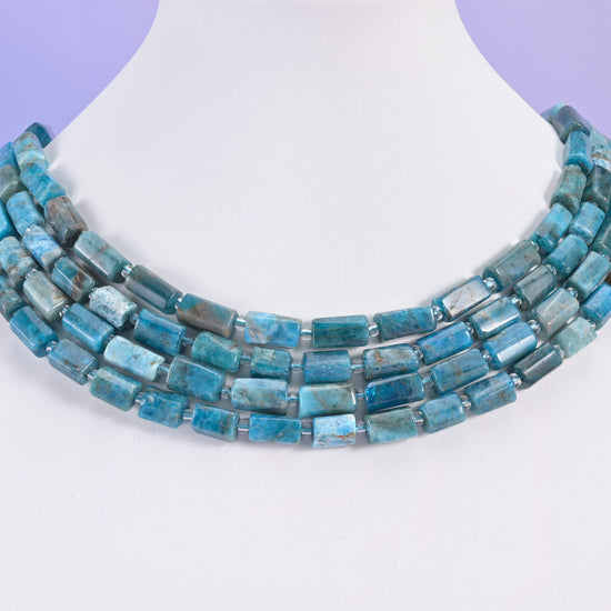 Blue apatite beads, faceted tube cylinder shape, 12x8mm