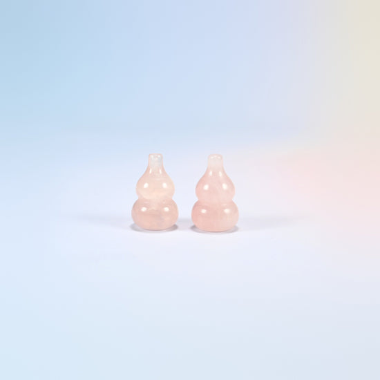 Two small natural rose quartz calabash gourd carvings standing