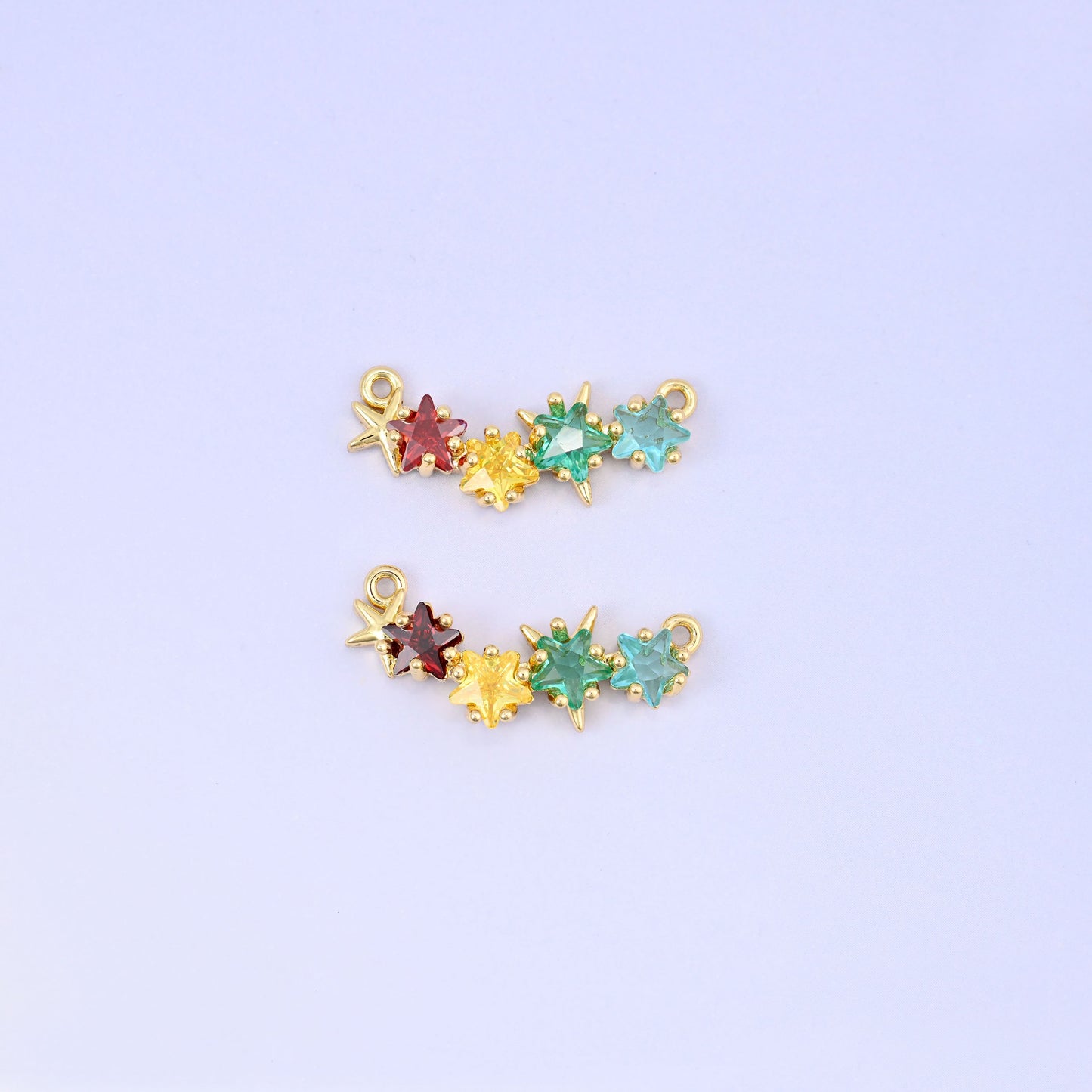 Multicolor 4 Stars Zircon Connector Pendants: 18K Gold Plated, Jewelry Making Supply