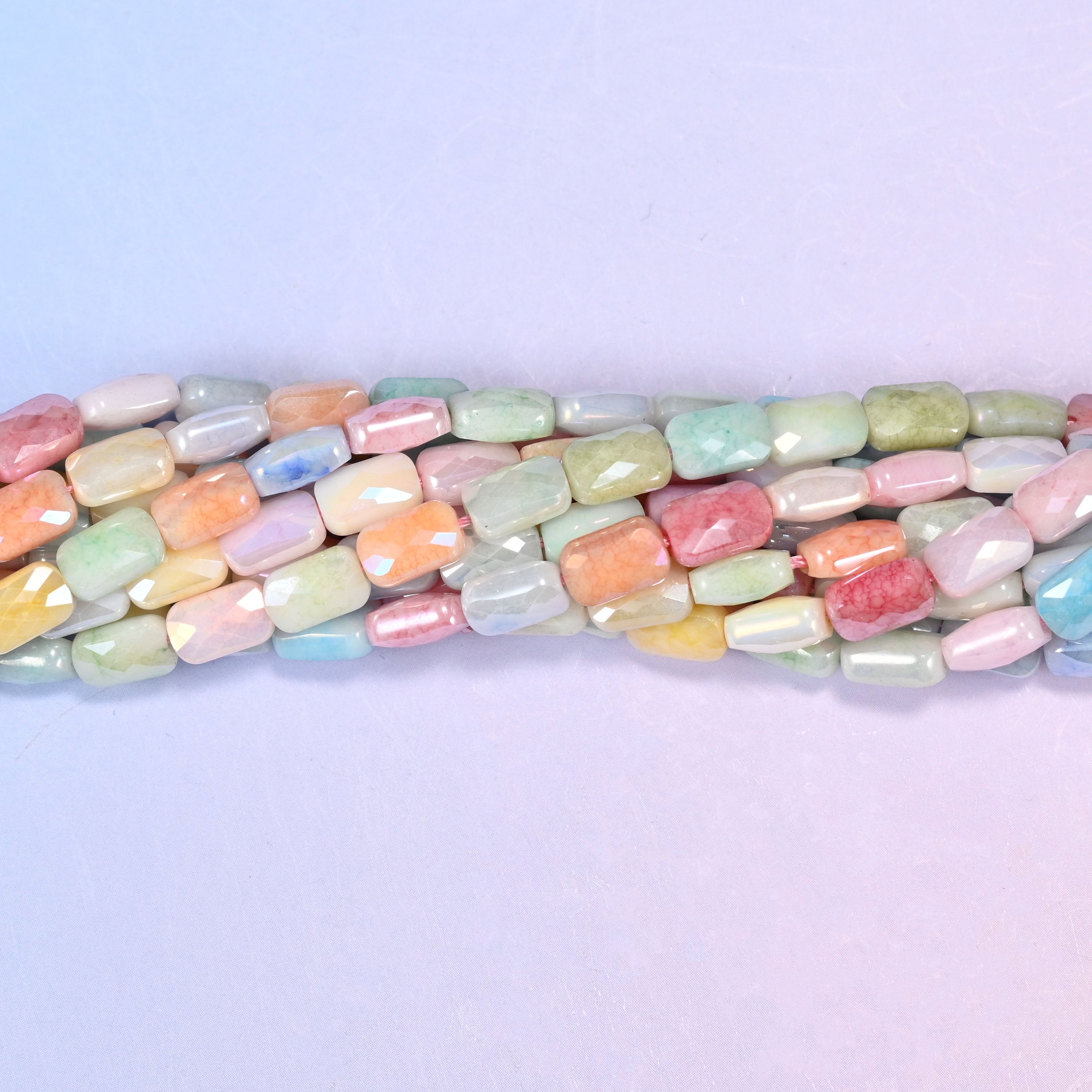 Faceted rectangular glass beads for pastel stretch bracelets and spacer rows.