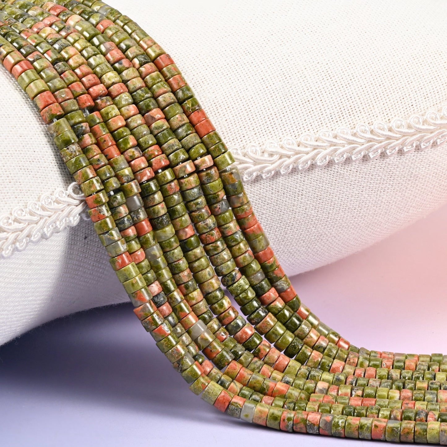 Unakite Smooth Heishi Disc Beads