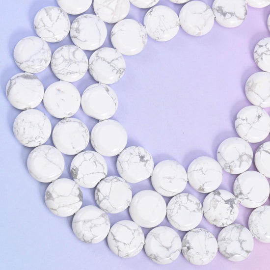 White Howlite coin beads, approximately 26 beads per strand