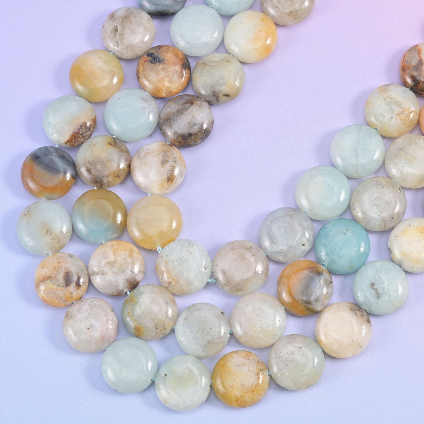 Coin cut Amazonite beads with a smooth polished finish
