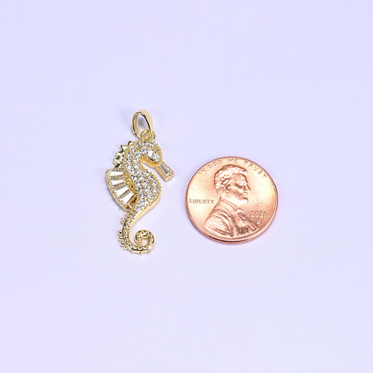 Seahorse charm fully paved in sparkling clear zircon