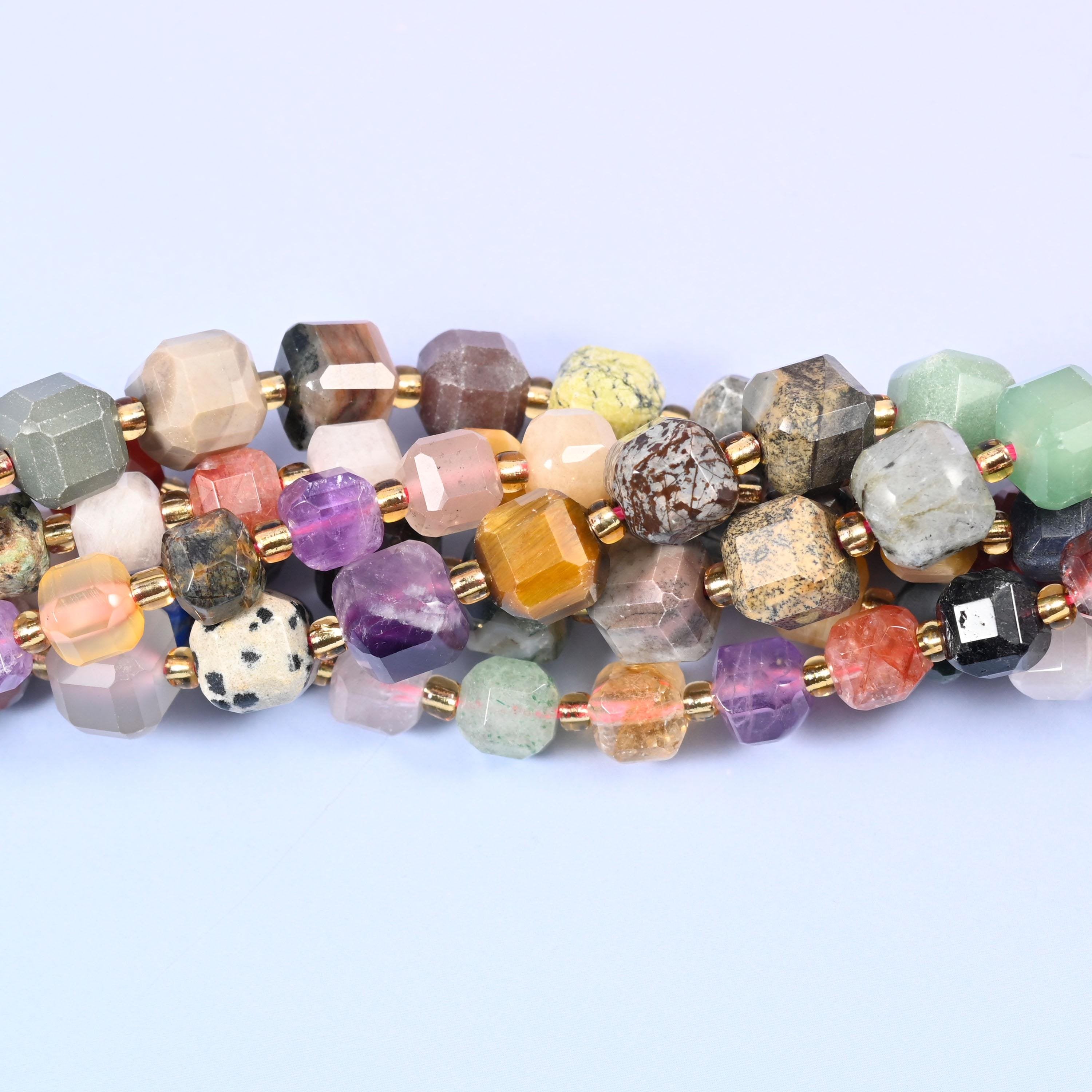 Assorted Gemstone Faceted Cube Beads 6mm 8mm, 6mm approximately 43 beads / 8mm approximately 38 beads per strand