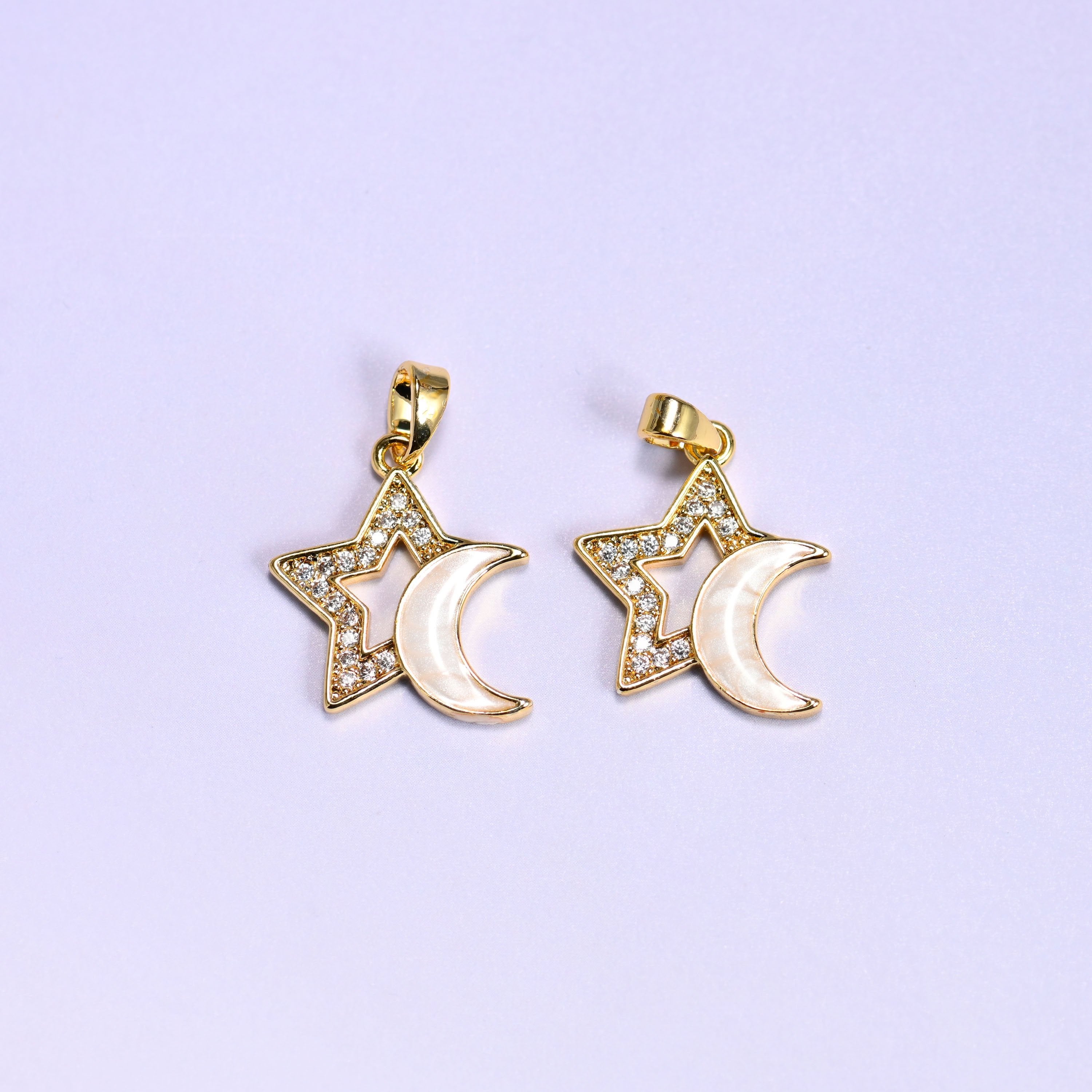 18K gold plated brass star moon charm pendant, approx 18.34mm x 16.16mm