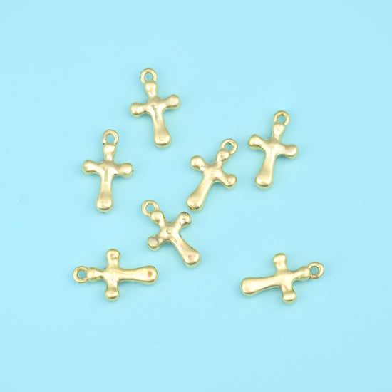 18K Gold Filled Tiny Cross Charm 14x8.66mm