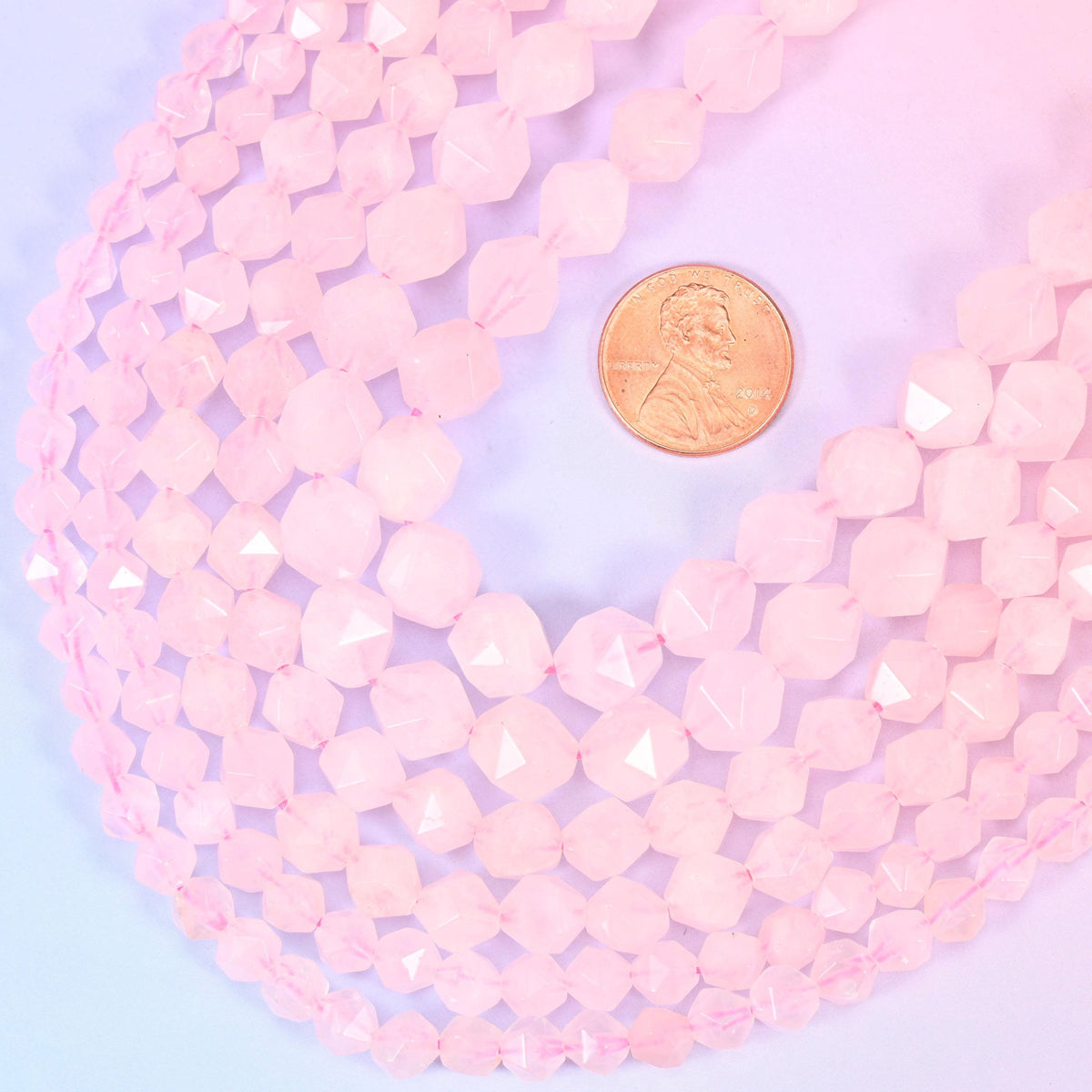 Diamond star cut Rose Quartz beads