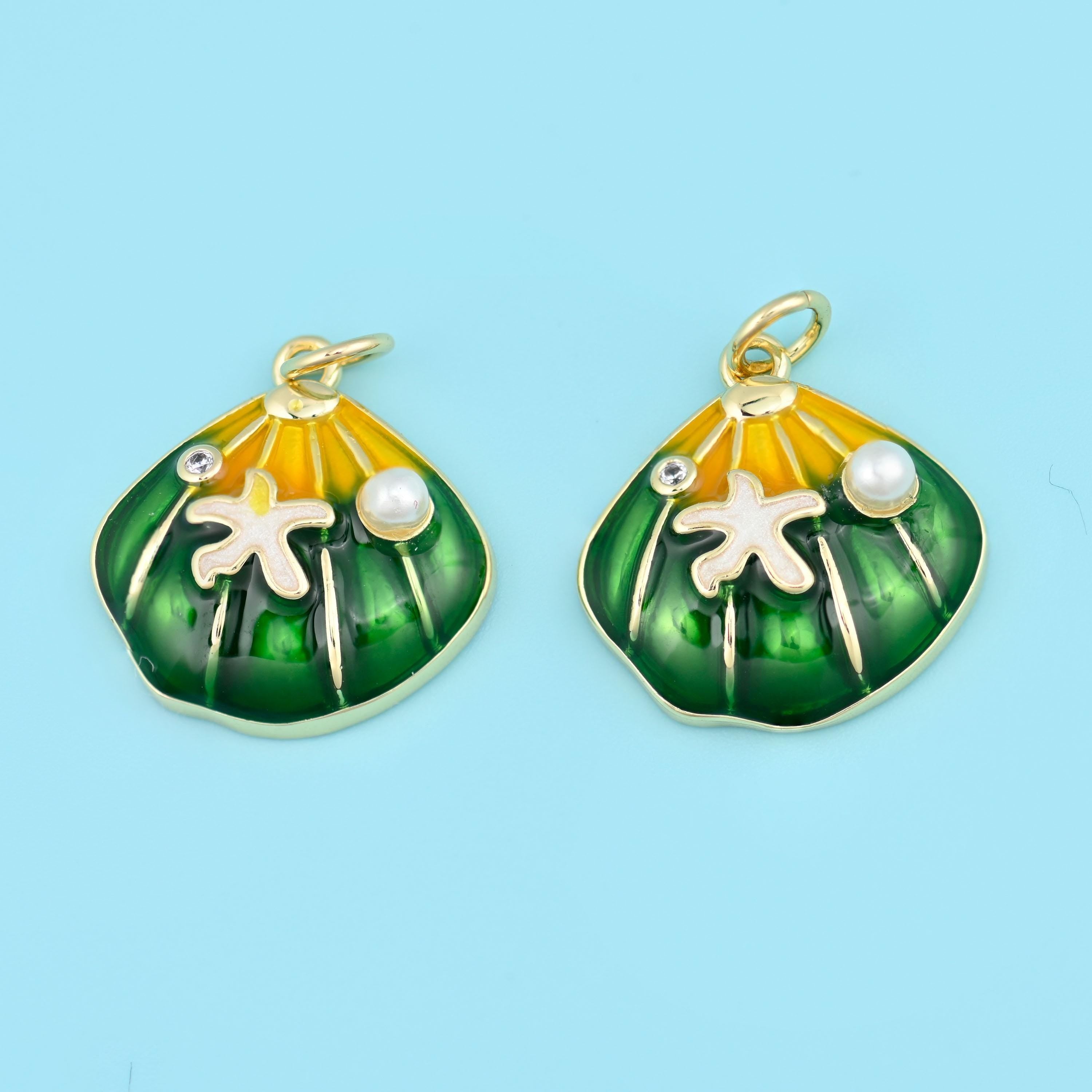 Enamel Sea Shell Charm 18K Gold Filled 17.58x17.10mm, 1 Piece
