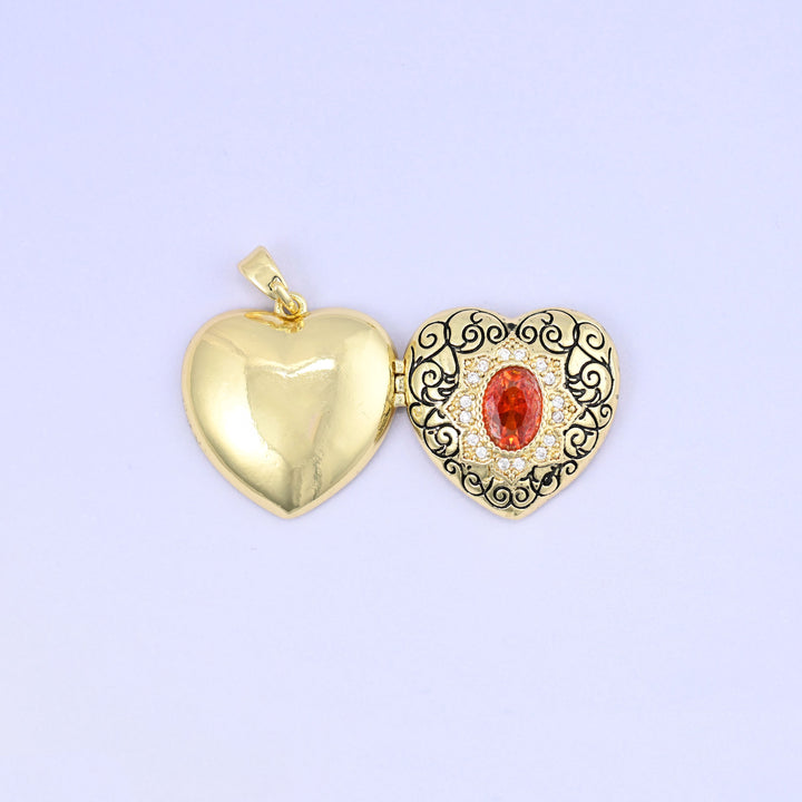 Heart Locket Zircon Pendants: 18K Gold Plated Charms, Jewelry Making Supply
