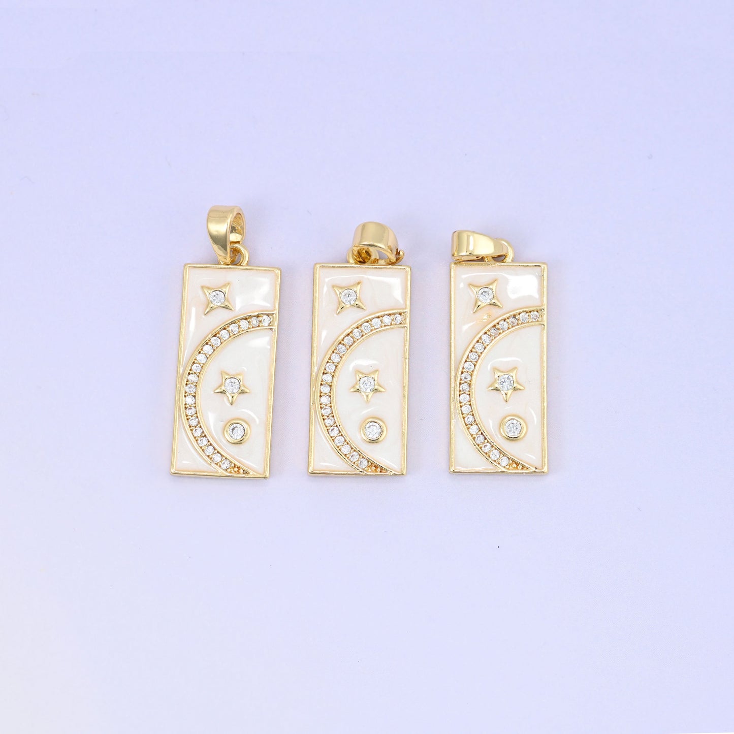 Moon Stars Rectangle Zircon Pendants: 18K Gold Plated Charms, Jewelry Making Supply