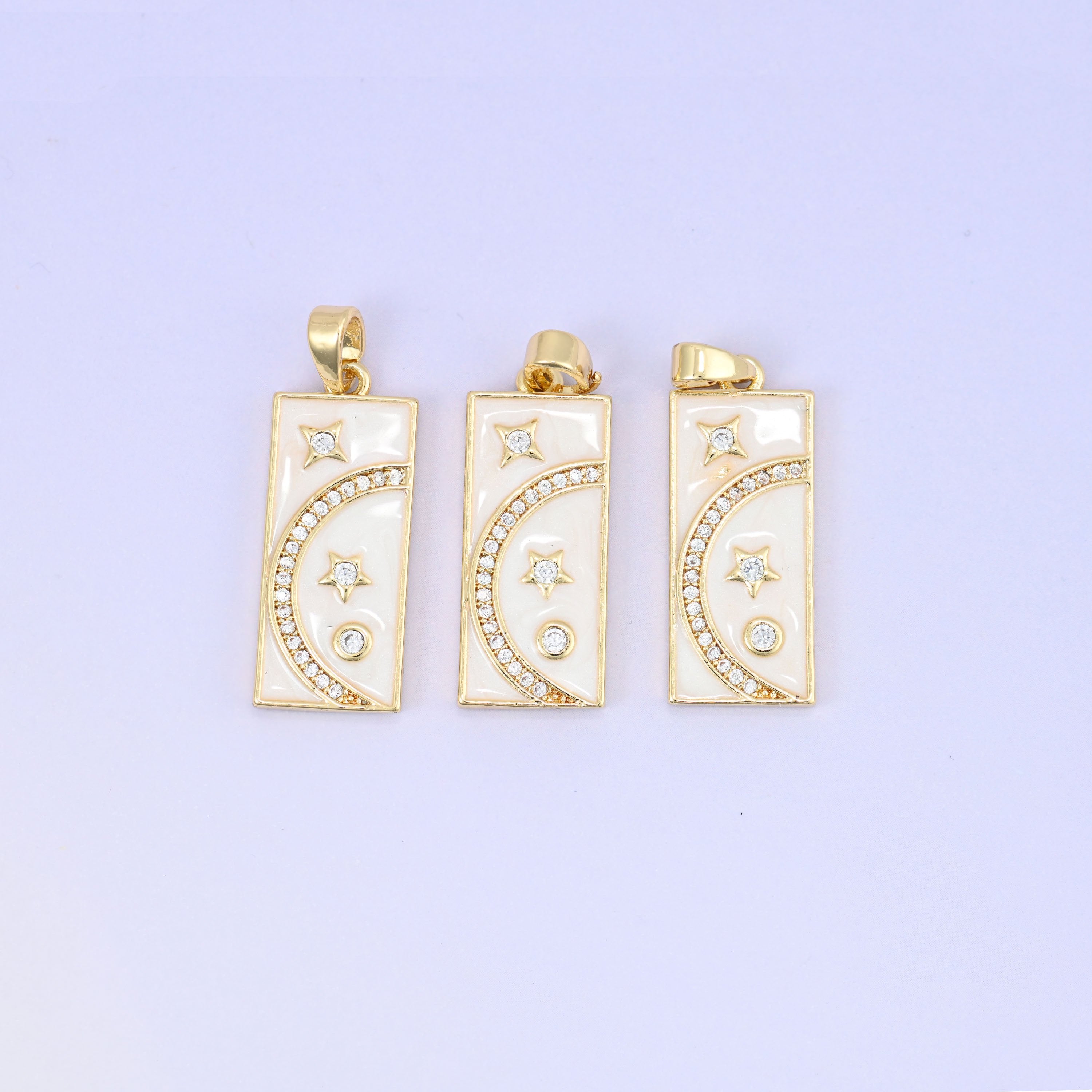 Moon Stars Rectangle Zircon Pendants: 18K Gold Plated Charms, Jewelry Making Supply