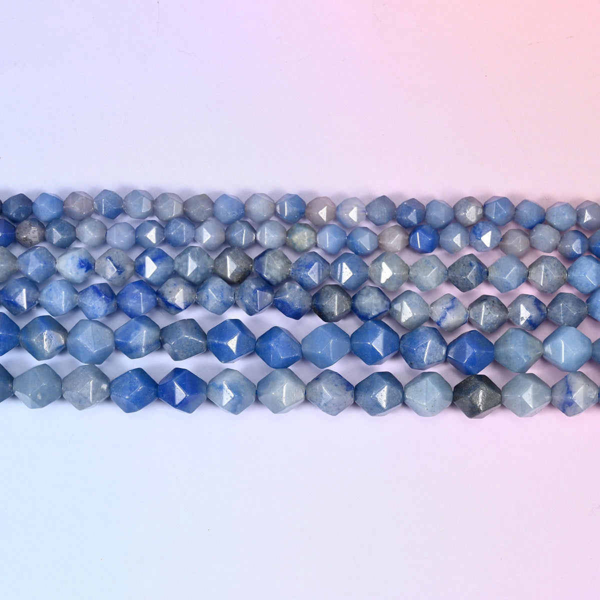 Blue Aventurine Faceted Diamond Star Cut Beads 6mm 8mm 10mm in denim blue to dusty blue-grey