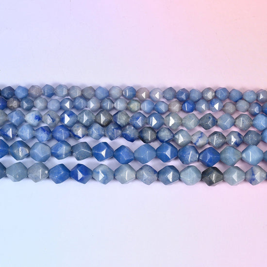 Blue Aventurine Faceted Diamond Star Cut Beads 6mm 8mm 10mm in denim blue to dusty blue-grey