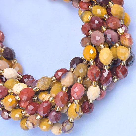 Mookaite Jasper Faceted Rice Barrel Beads, hole approximately 1.0mm