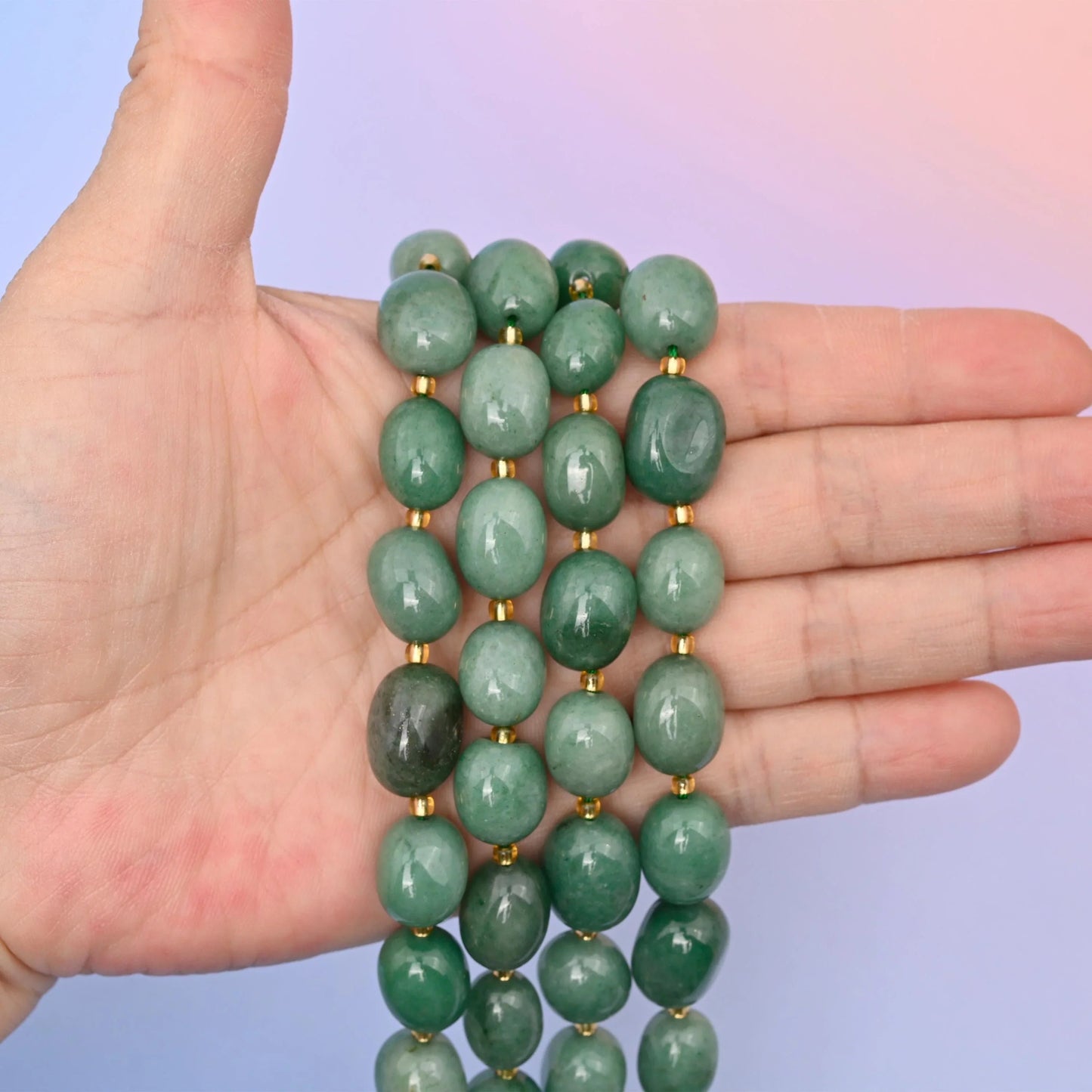 Green Aventurine beads, oval nugget shape, 10-17mm