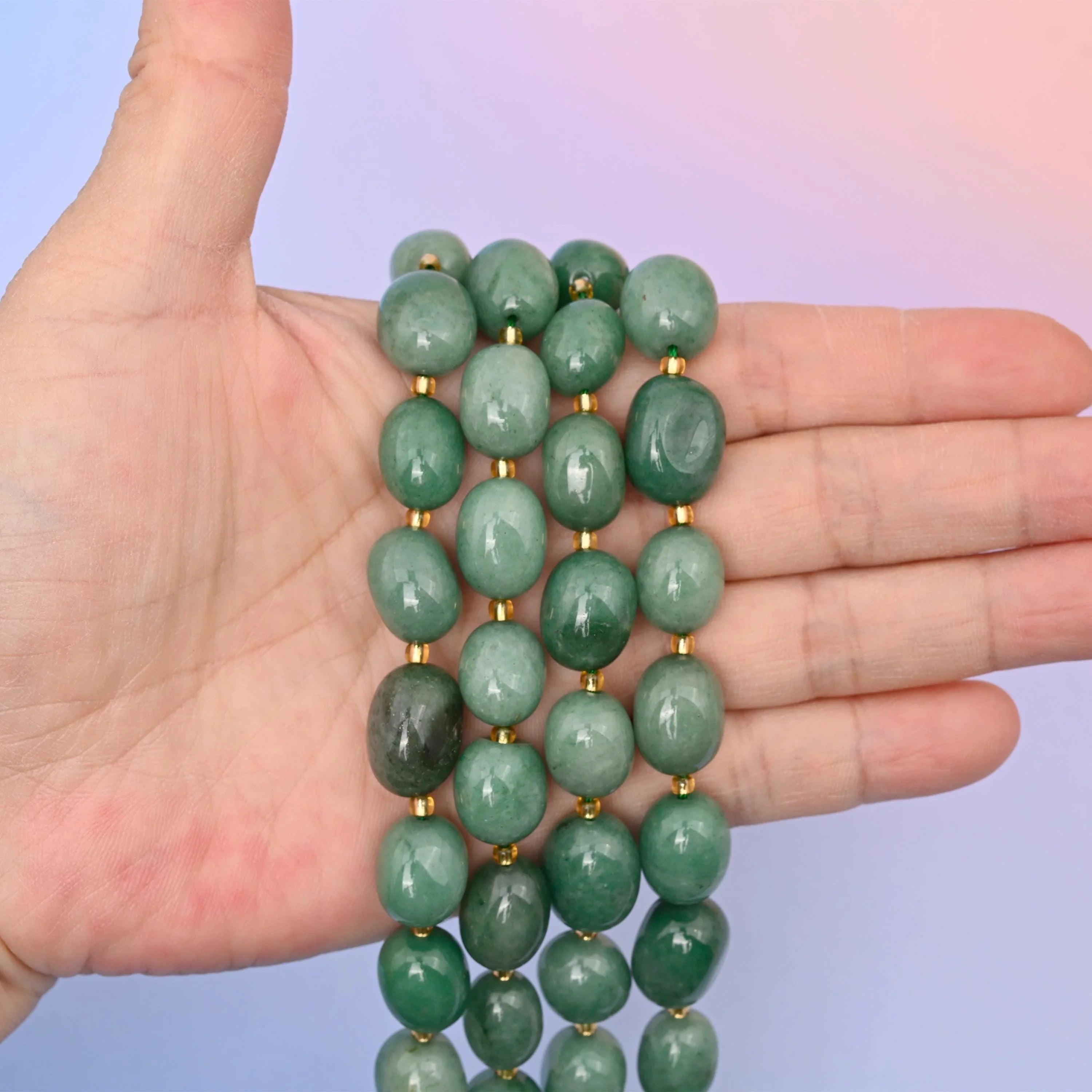 Green Aventurine beads, oval nugget shape, 10-17mm